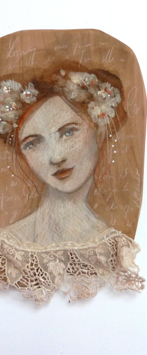 Sweet Mona on wood. by Loetitia Pillault
