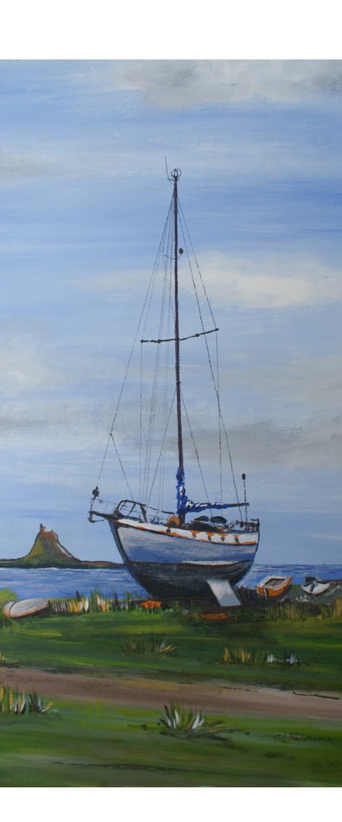 lonely yacht  at Lindesfarne by Chris Pearson