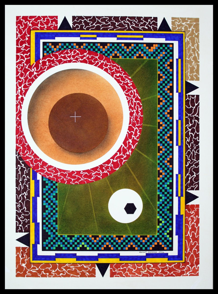 Geometric Abstract Pastel Drawing By Knight Sherring, 22 X 30", Integration., Original Artwork