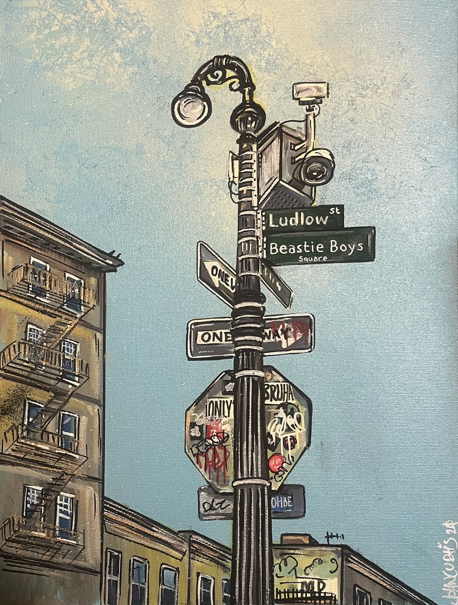 Illustrative Cityscapes Painting By John Curtis, 12 X 16, Beastie Boys Square, Original Artwork