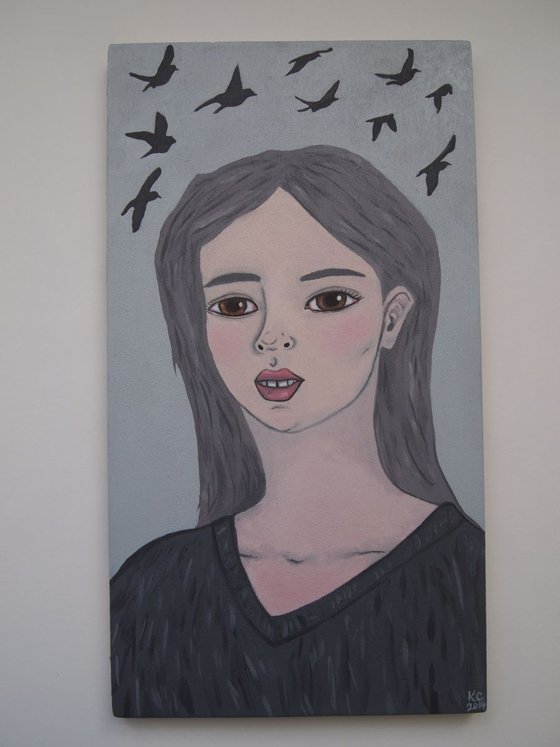 Portrait in Grey with Birds