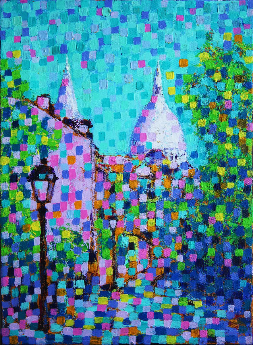 Impressionistic Cityscapes Acrylic Painting By Denys Kuvaiev, 12 X 16, Montmartre, Original Artwork