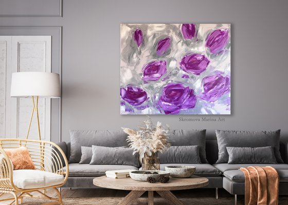 Violet mix - large roses, rough, abstract flowers ХL.