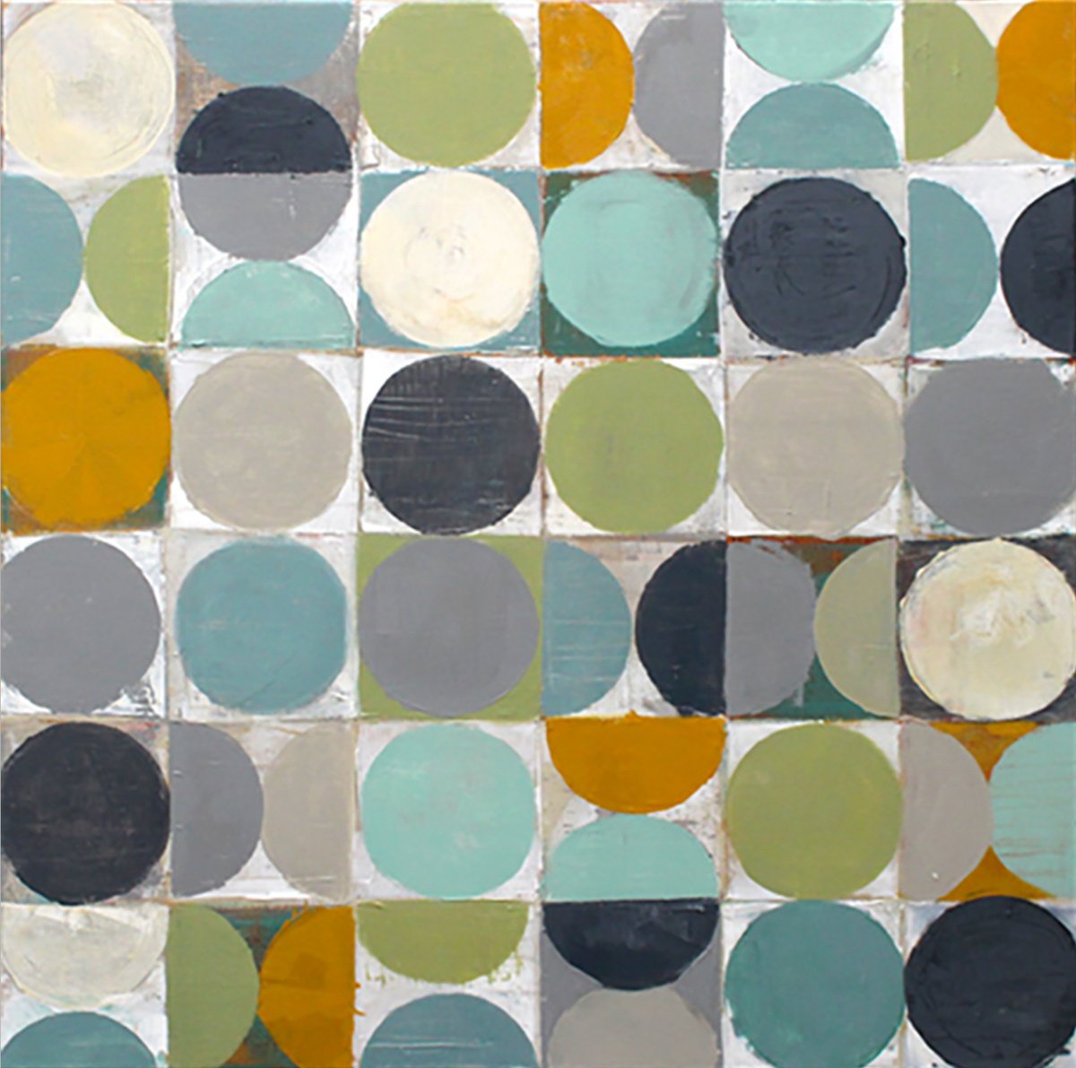 Geometric Abstract Acrylic Painting By Andrew Watt, 39 X 39, Vintage Spheres No 7, Original Artwork
