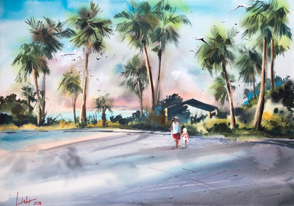 Impressionistic Landscape Watercolour By Sophie Rodionov, 20 X 14", Summer Day, Original Artwork