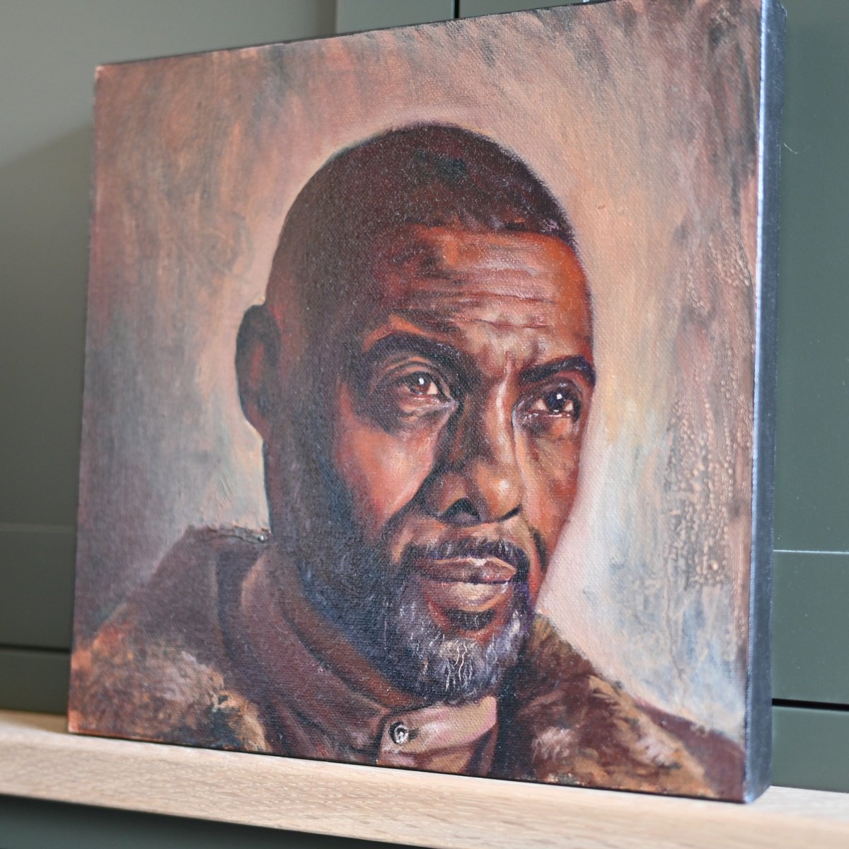 Photorealistic Portrait Oil Painting By Michael Juniper, 12 X 12", Idris 2, Original Artwork