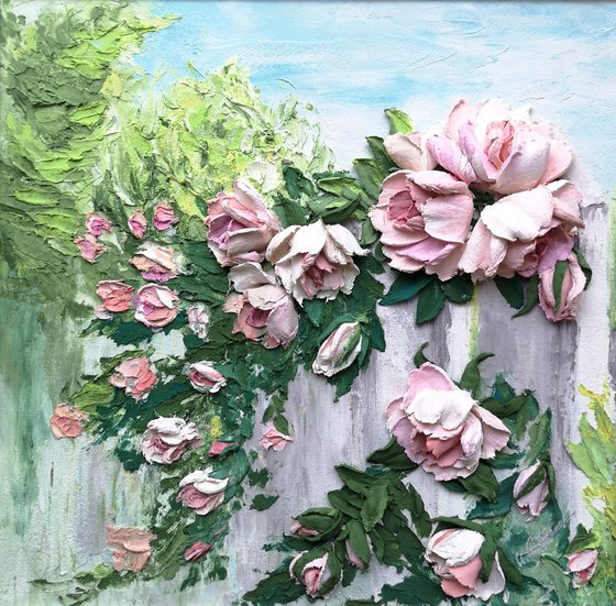 Braided roses - flower garden painting, 30x30x5 cm depts