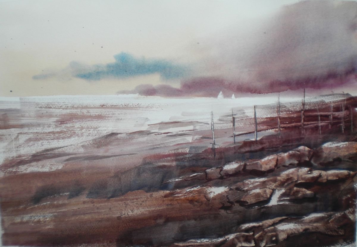 Expressive Landscape Watercolour By Giorgio Gosti, 19 X 13, Sailboats, Original Artwork