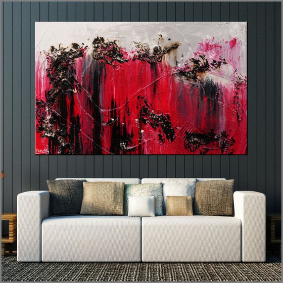 Rubine Class 160cm x 100cm Red Pink Textured Abstract Art