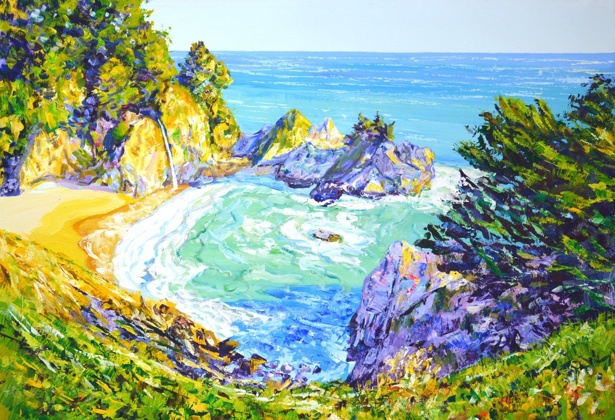 Impressionistic Landscape Acrylic Painting By Iryna Kastsova, 47 X 31, California. Beach.ocean 6., Original Artwork