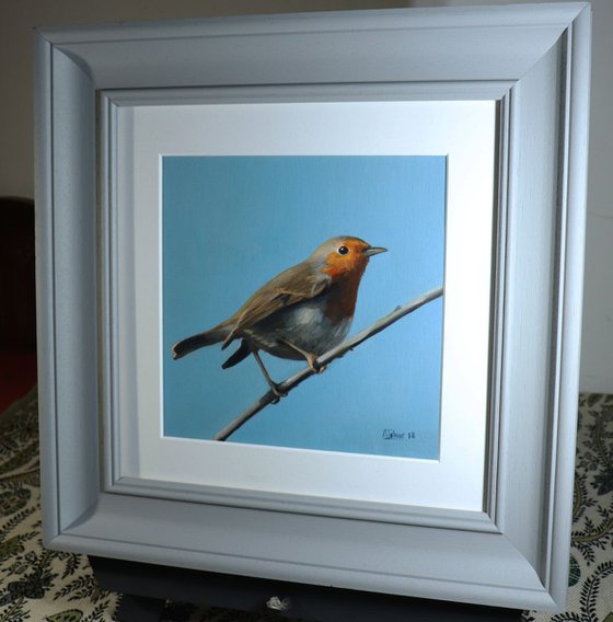 Robin on a Wire, Bird Artwork, Animal Art Framed