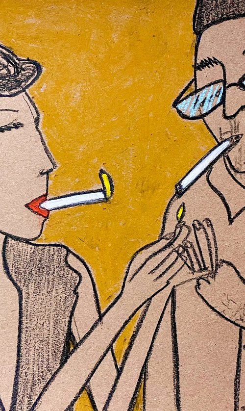 Smoking woman and man by Ann Zhuleva