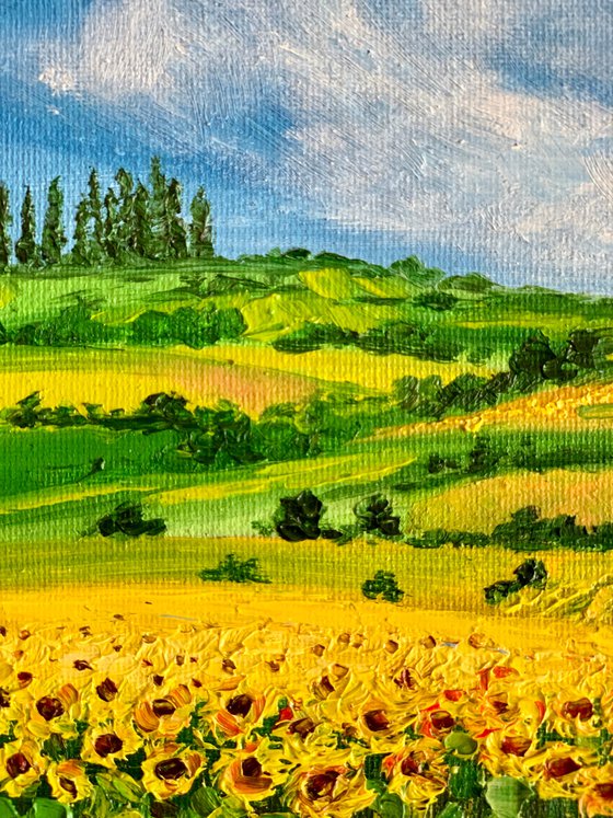 Tuscan sunflowers field ! Oil painting !