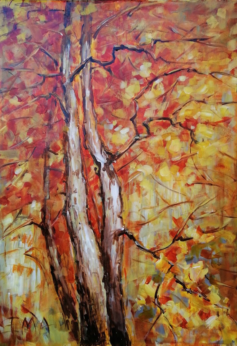 Impressionistic Landscape Acrylic Painting By Emilia Milcheva, 26 X 39, The Miracle Of October, Original Artwork