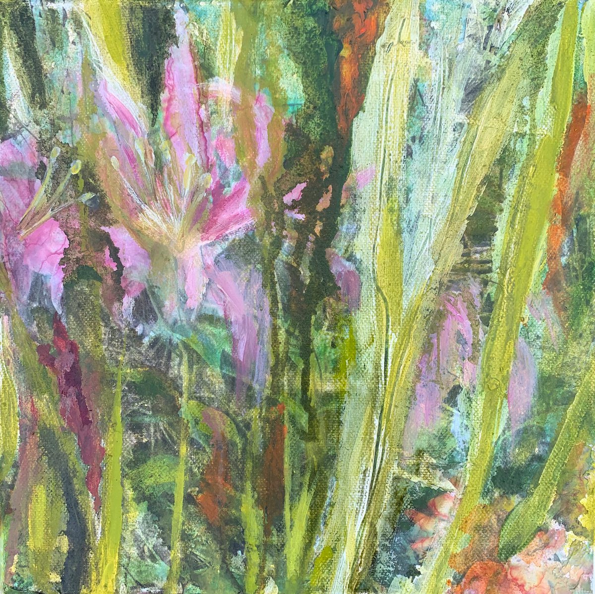 Expressive Botanical Oil Painting By Suzsi Corio, 10 X 10", Lily Surprise, Original Artwork