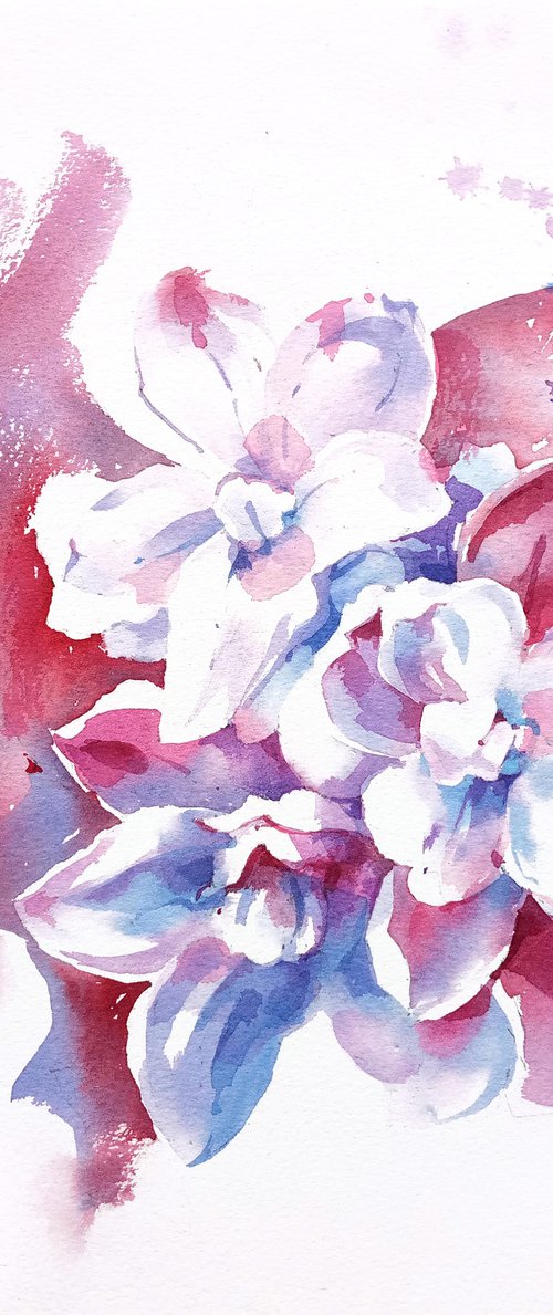 Original watercolor painting "Thousand Shades of Lilac Flowers" by Ksenia Selianko