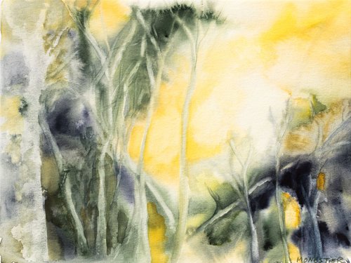 "The birches forest" - landscape - 23X30,5 cm by Fabienne Monestier