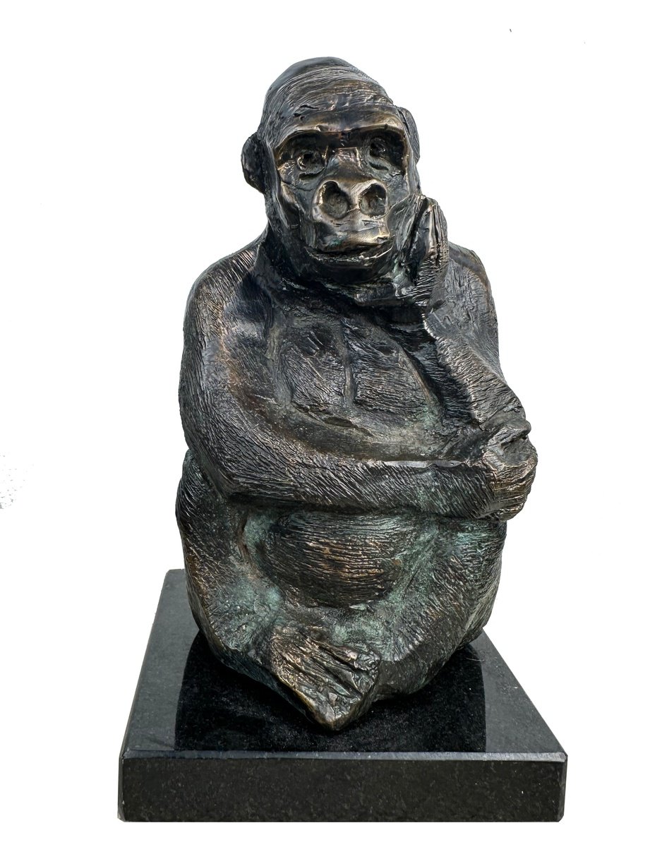 Expressive Animal Bronze Sculpture By Toth Kristof, 5 X 8", Gorilla, Original Artwork