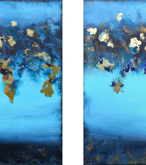 Starlit Ocean Textured Diptych by Susan Wooler