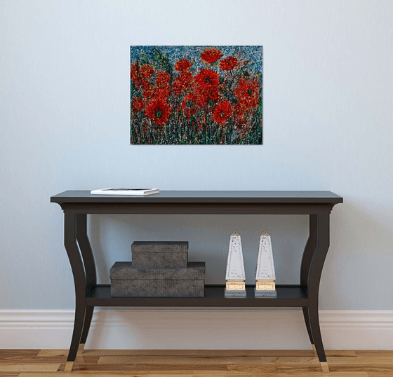 Wild Poppy Field Against the Sky #1  Pollock Inspired  Painting