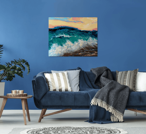 Seascape "Sunset over the sea"  Large Painting