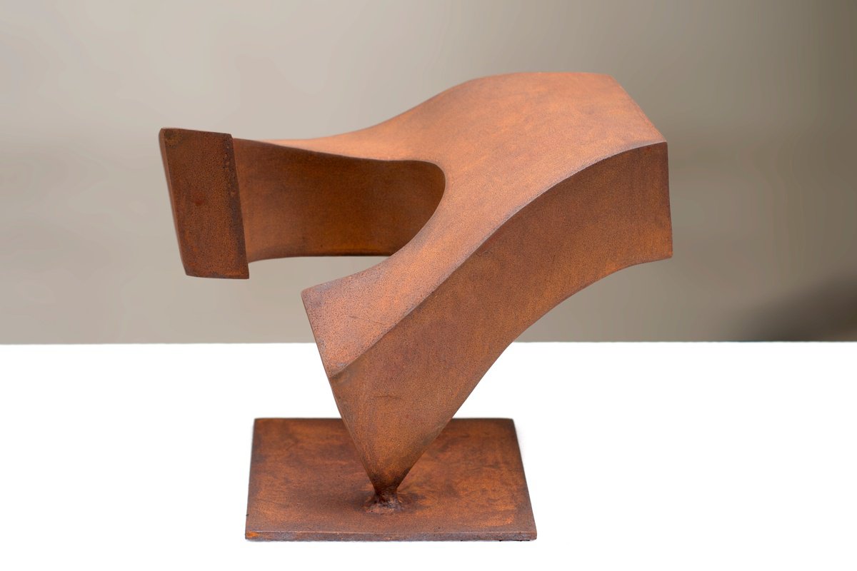 Geometric Abstract Sculpture By Roberto Canduela Luengo, 13 X 9", Torsion 1 In Oxide, Original Artwork