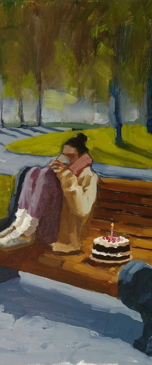 "Loneliness" Sunny autumn human oil art by Yana Sagan