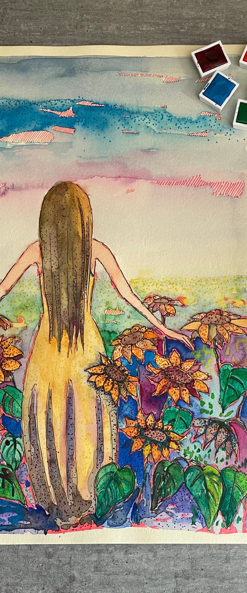 Girl in flowers by Mary Voloshyna