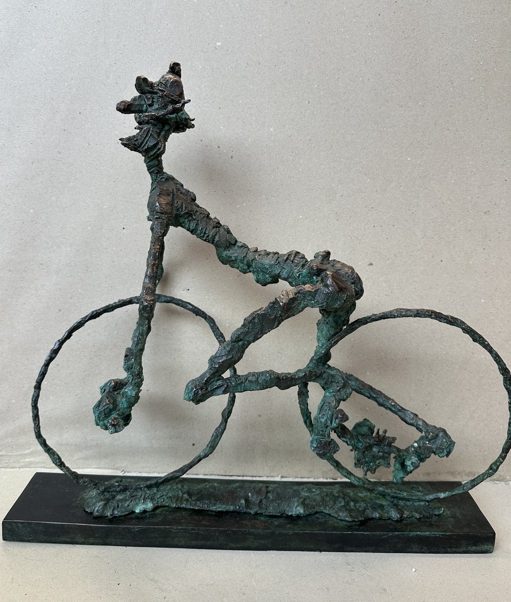 Surrealistic Portrait Bronze Sculpture By Toth Erno, 20 X 20", Two More Wheels 2025, Original Artwork