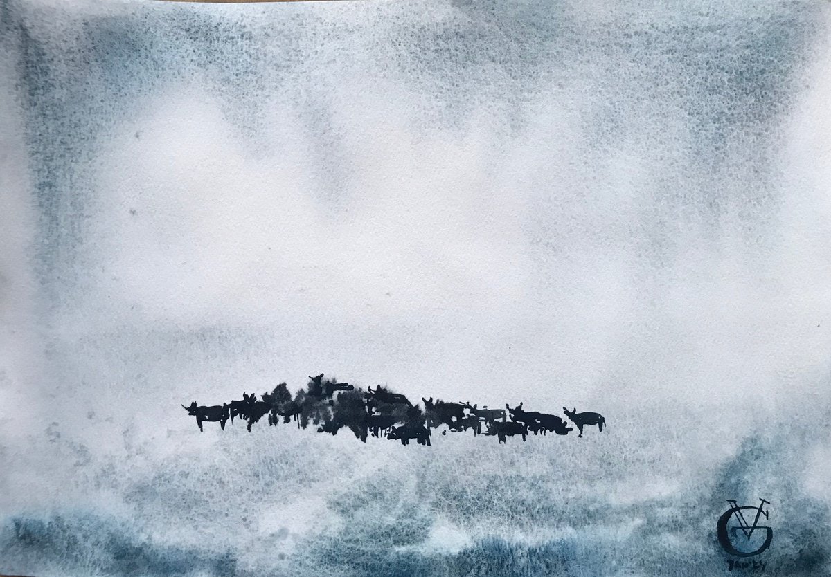 Impressionistic Landscape Watercolour By Valeria Golovenkina, 15 X 11", Steppe And Snowstorm 2, Original Artwork