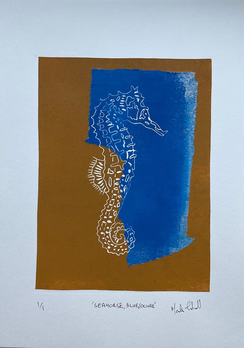 Seahorse,Blue/Ochre by Mark Thirlwell