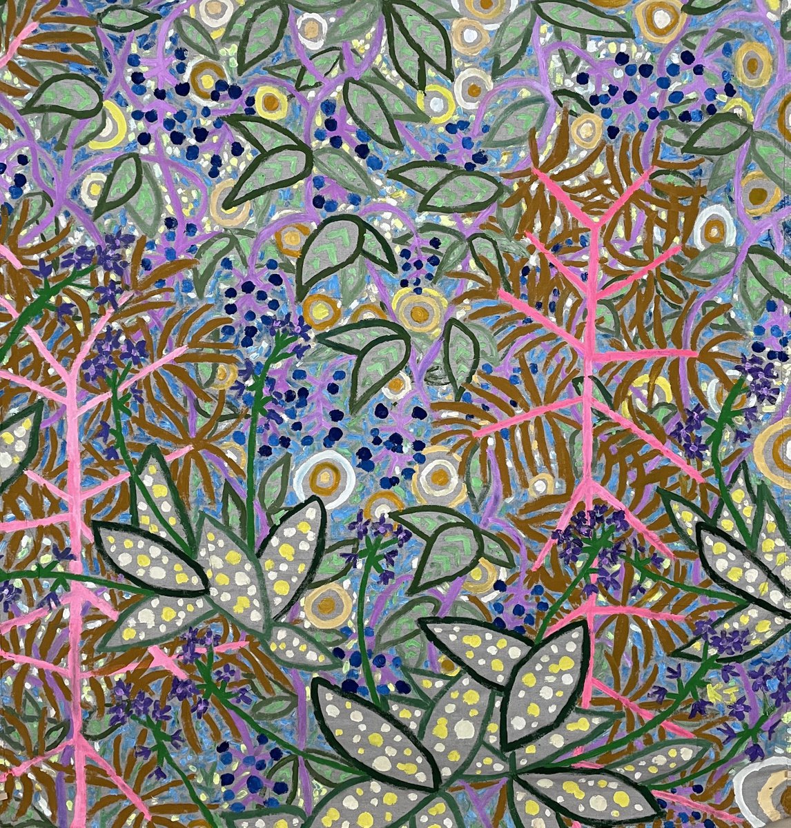 Expressive Botanical Acrylic Painting By Katie Jurkiewicz, 50 X 52", Proliferate, Original Artwork