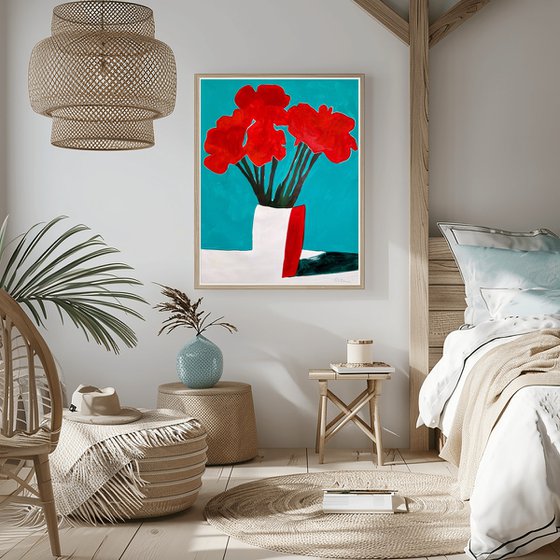 Red Flowers on Turquoise