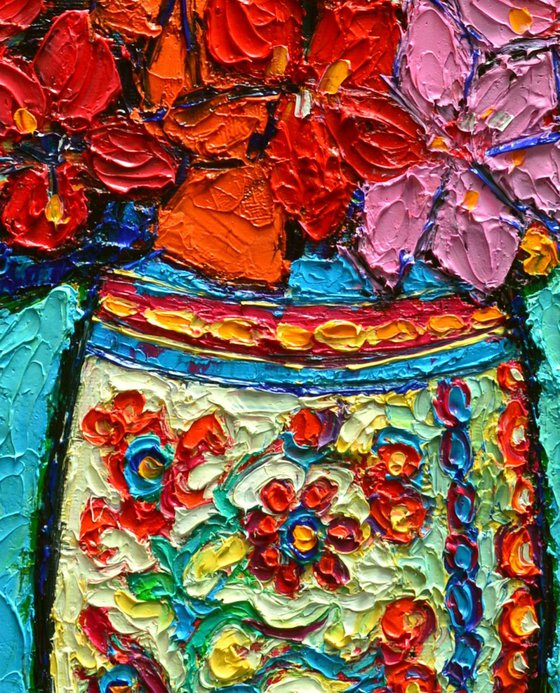 COLOURFUL GLADIOLI FLOWERS - modern impressionist floral art original palette knife oil painting