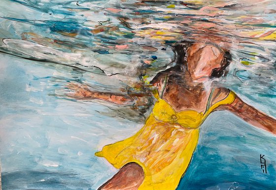 Underwater Painting for Home Decor, Swimmer Portrait Art Decor, Artfinder Gift Ideas