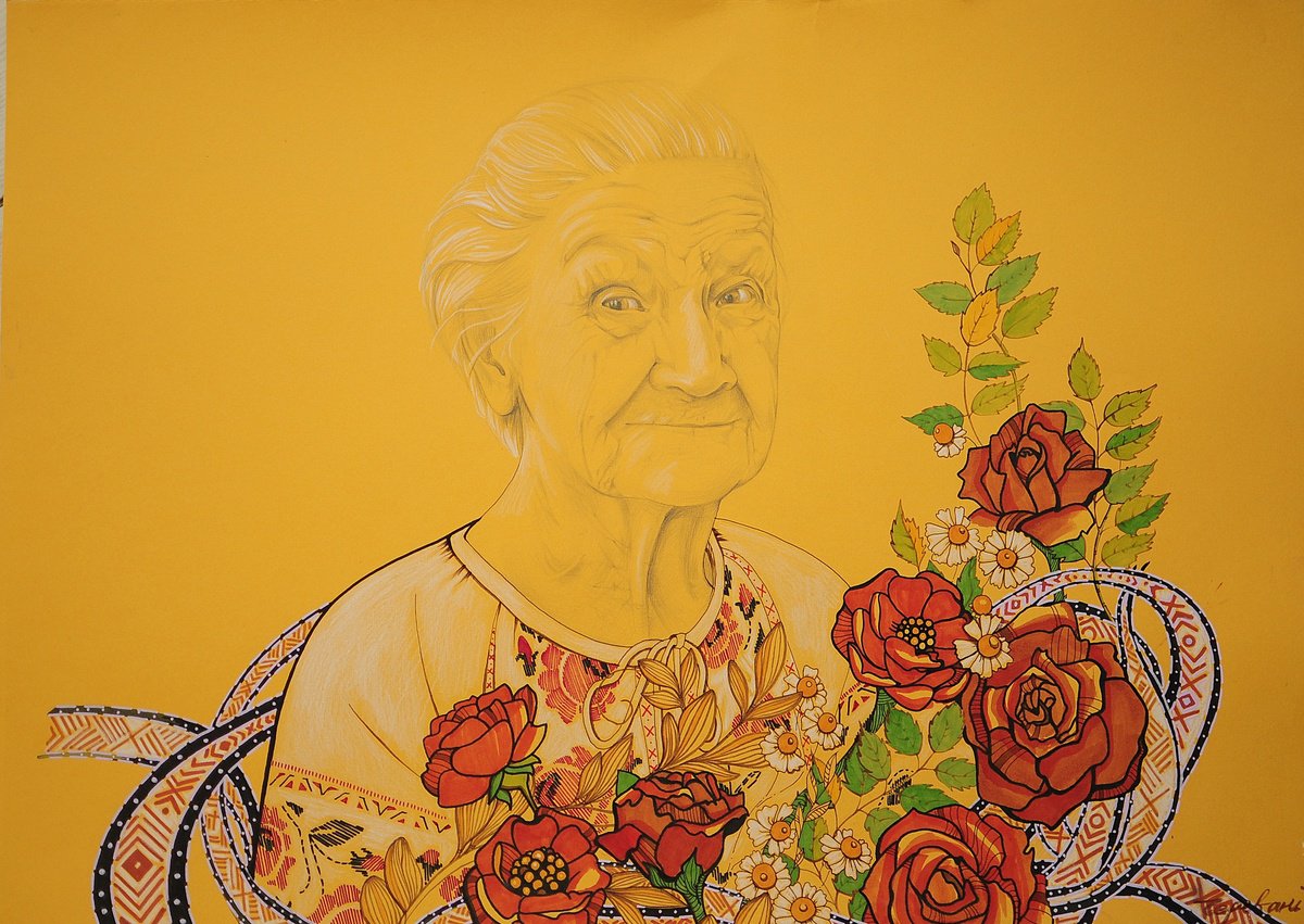 Portrait of a grandmother Ukrainian female guardian by Tetiana Cherevan