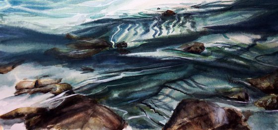 Paradise Beach ORIGINAL Watercolor Painting - Blue Sea Waters Painting