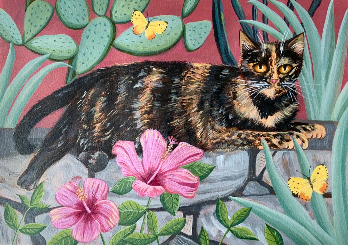 Cactus Garden Cat by Mary Stubberfield