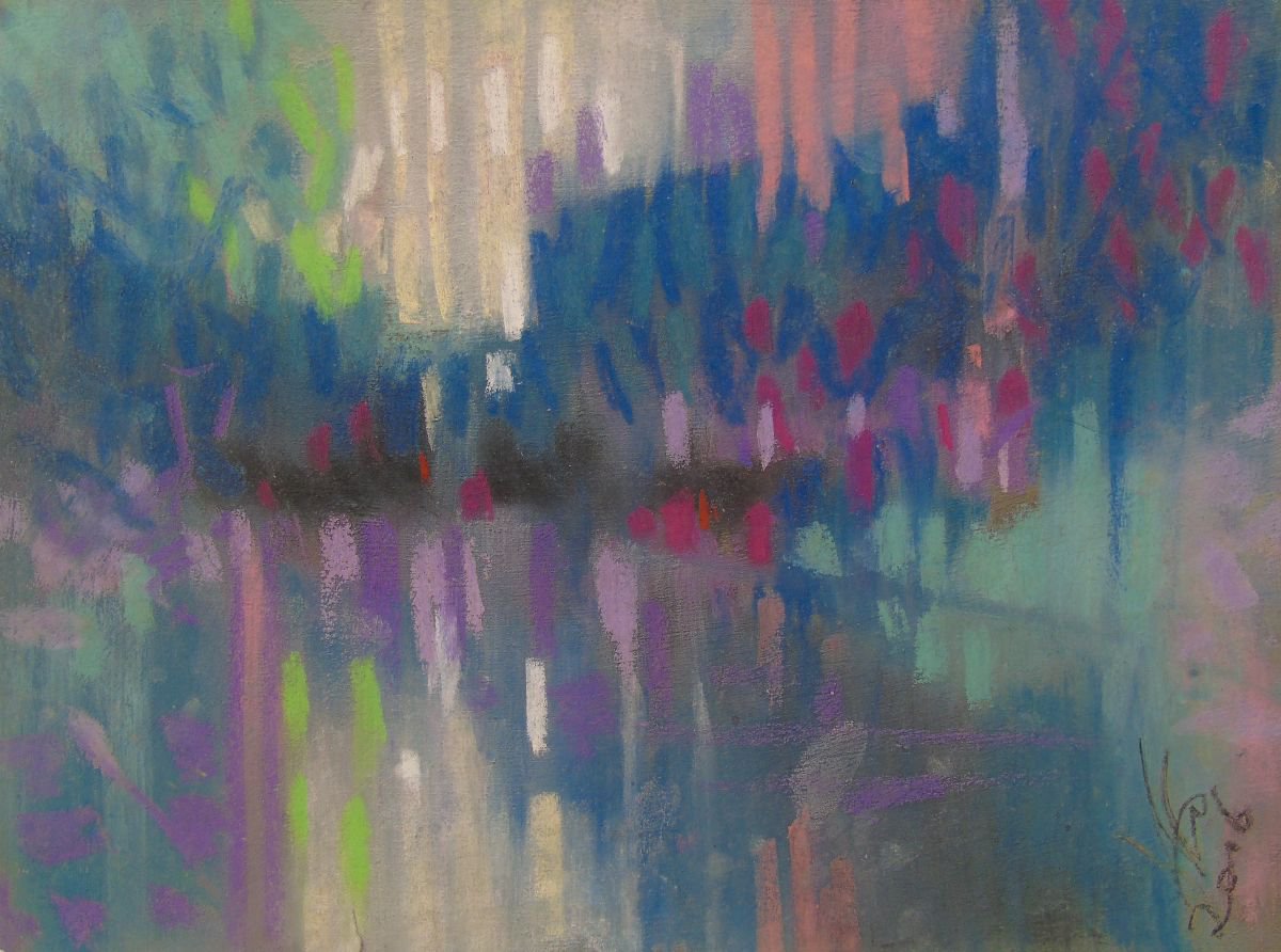 Abstract Pastel Drawing By Yuri Zelonuy, 16 X 12", Improvisation In Color No. 24, Original Artwork