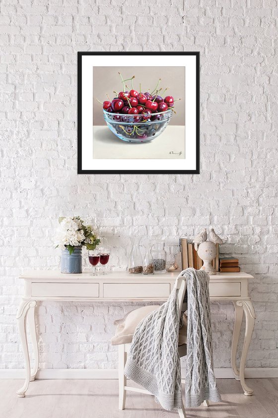 Cherries in a Glass Bowl