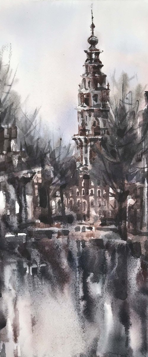 Channel. Amsterdam. one of the kind, original painting, watercolour. by Galina Poloz