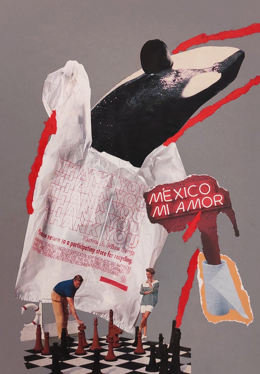 Abstract Animal Collage By Tetiana Borys, 8 X 12", Killer Whale Dolphin In A Cellophane Bag, Original Artwork