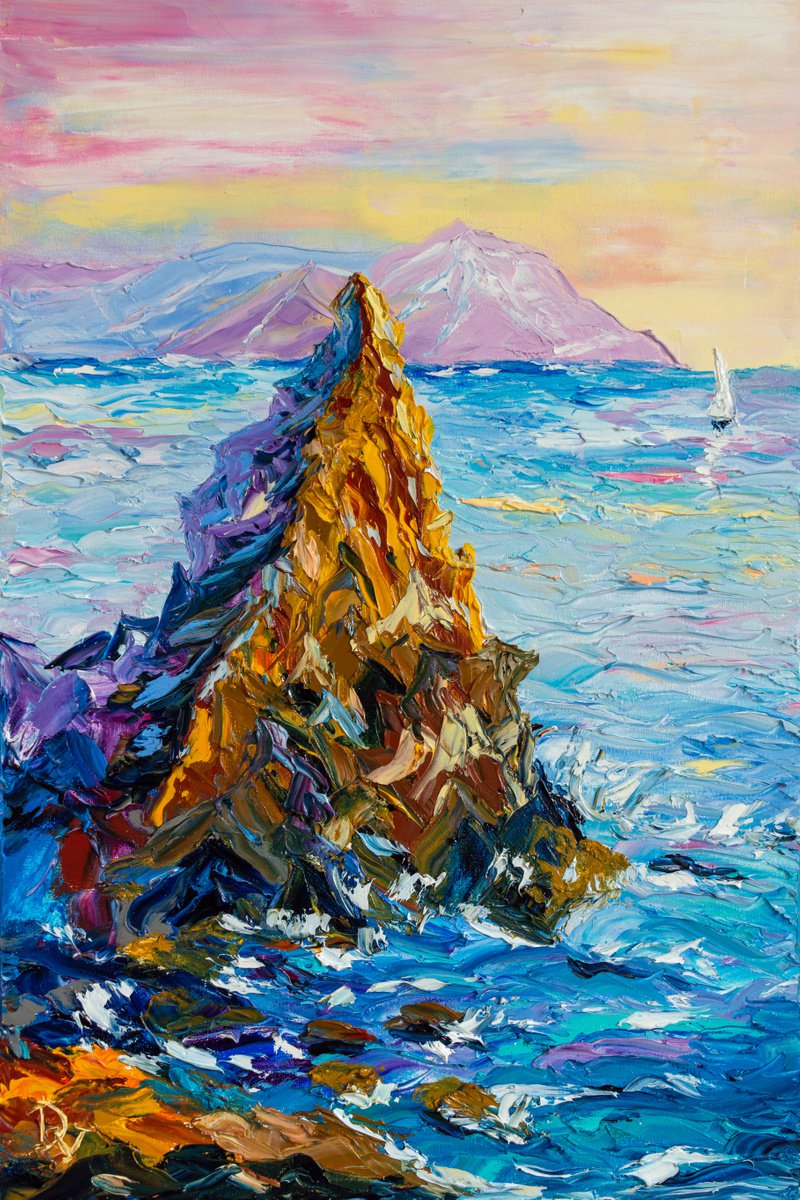 Impressionistic Landscape Oil Painting By Vladyslav Durniev, 16 X 24", The Rock, Original Artwork
