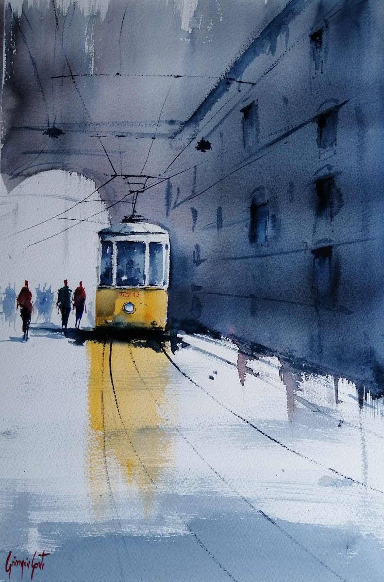 Impressionistic Watercolour , Tram In Milan 29 By Giorgio Gosti, 16 X 24, Artwork For Sale On Artfinder