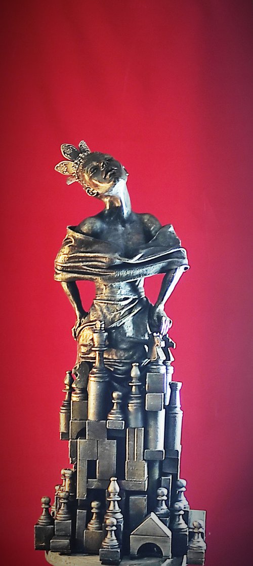 "The Queen's Gambit "  unique mixedmedia sculpture 63x30x30cm. by Elena Kraft