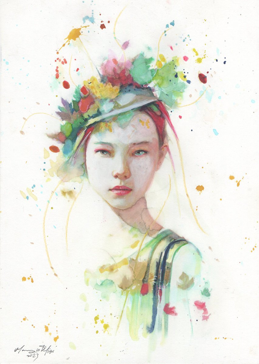 Impressionistic Portrait Ink Drawing By Maurizio Puglisi, 8 X 11", Autumn Morning, Original Artwork