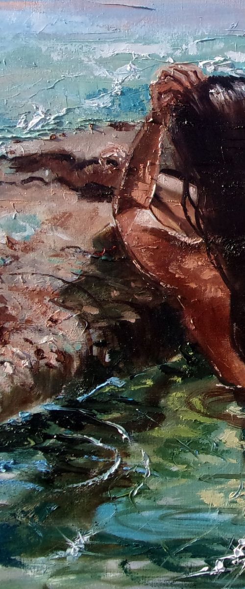 " PARADISE ... " XXL 120 X 80 cm original painting SEA summer GIFT sea swimming by Monika Luniak