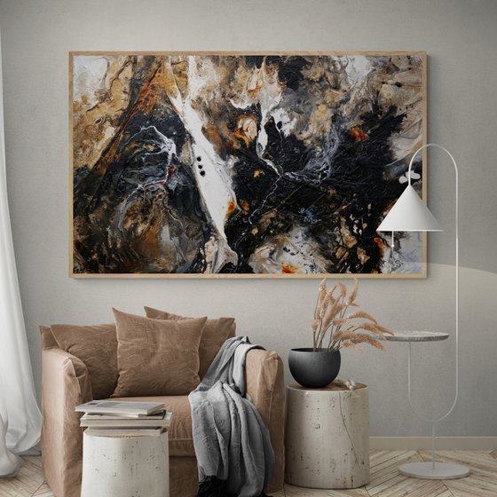 Rusted Nero 160cm x 100cm Brown Black Textured Abstract Art