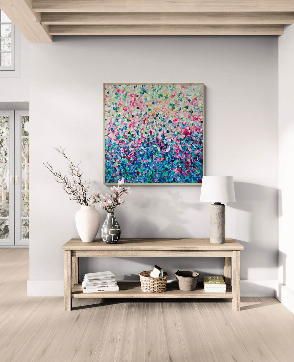 Organic Botanical Acrylic Painting By Katherine Spiller, 37 X 37", Joyful Days, Original Artwork