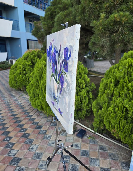 Irises in a White Vase